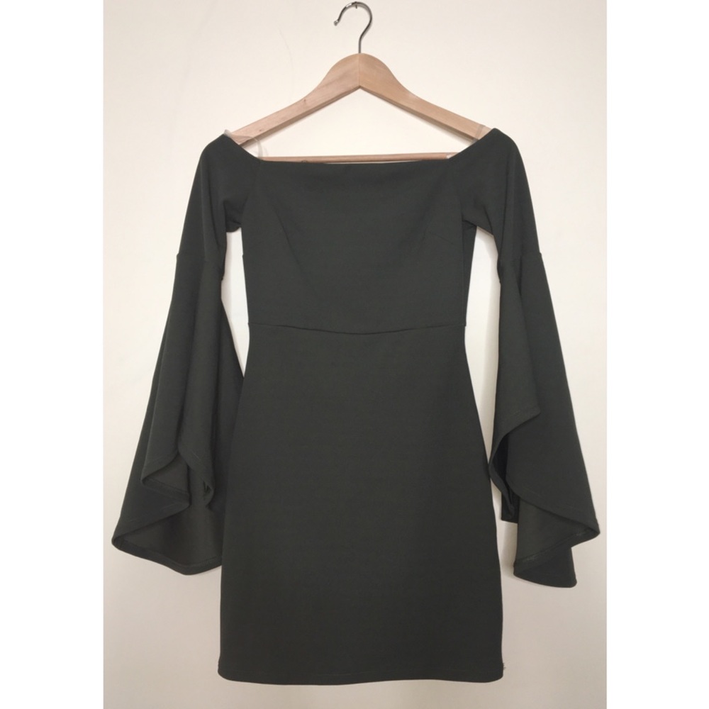 Fashion Nova Olive Green Off the Shoulder Dress